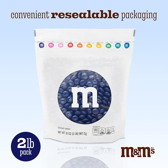 M&M’S WORLD Dark Blue Milk Chocolate Candy Bulk, 2lbs of M&M'S in Resealable Pack for Candy Bars, Birthday Parties, Graduations, Congrats Celebrations & DIY Party Favors