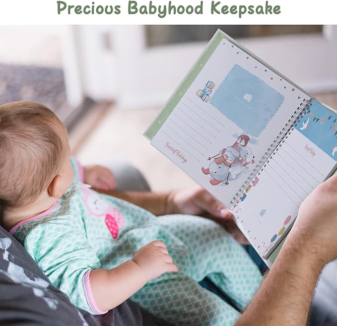 Complete 100 Pages First 5 Years Baby Memory Book and Baby Milestone Book, Easy to Fill Baby Journal From Pregnancy to 5 Years, Hardcover Baby Album and Memory Book, 9.3” x 9.3”