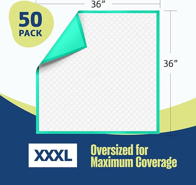 Disposable Underpads 36"x36" XXXL (50-Count) – USA Made, Leakproof, Incontinence Bed Pads for Adults, Kids, Pets & Seniors – Disposable Chux Pee Pads Disposable Adults Underpads Green