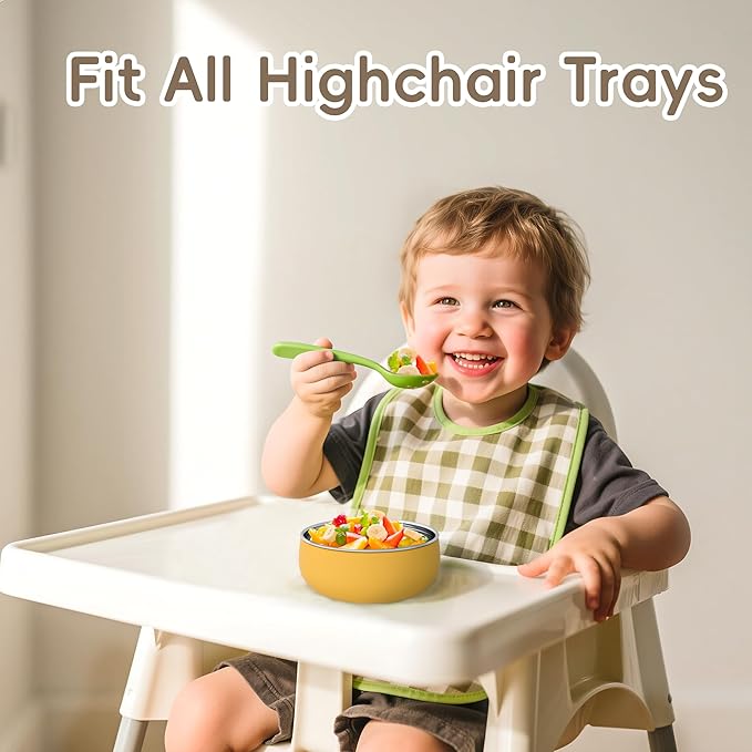 Bella's Friends Stainless Steel Baby Bowls with Silicone Sleeve 3 Pack, 4.3” for Toddlers Kids Feeding, Non-Slip, Non-Toxic, Mess-Free, Dishwasher Safe, Fit High Chair Size, Rose green Khaki