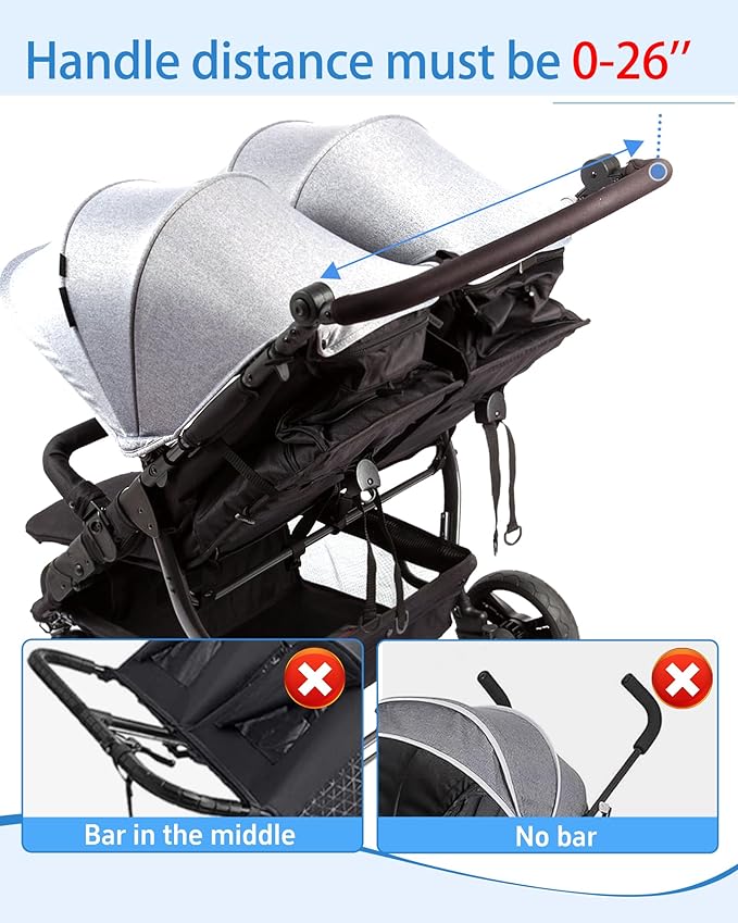 Double Stroller Organizer Compabitle for BOB Duallie and Baby Jogger City Mini GT2 with Cooler Bags, Compabitle for Baby Jogger Parent Console Double Stroller Organizer