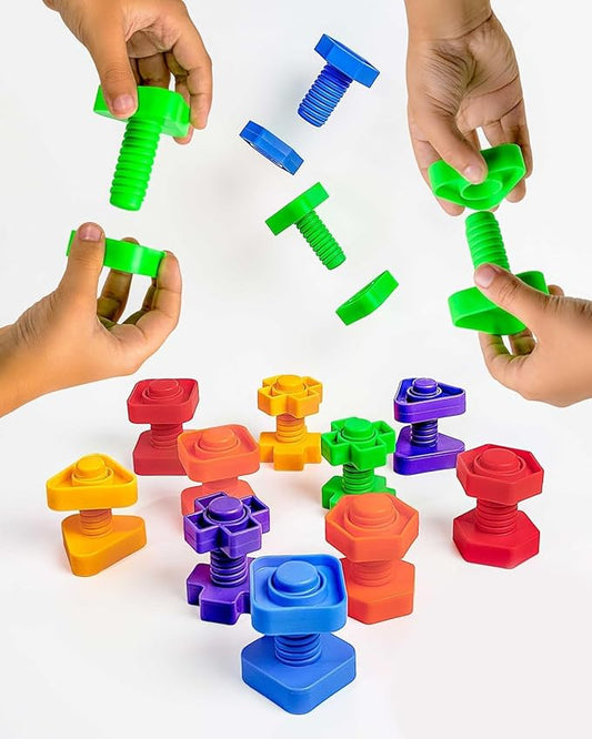 Skoolzy 24 Pc Jumbo Nuts and Bolts - STEM Motor Skills & Therapy Activity Set for Kids & Seniors