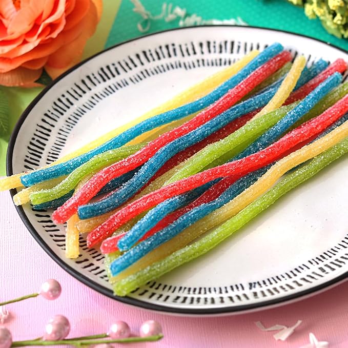 Sour Punch Straws, 4 Rainbow Fruit Flavors, Chewy Sweet & Sour Candy, 4.5oz Tray (24 Pack)