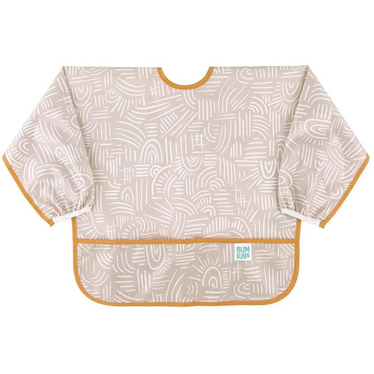 Bumkins Sleeved Bib for Girl or Boy, Baby and Toddler for 6-24 Mos, Essential Must Have for Eating, Feeding, Baby Led Weaning Supplies, Long Sleeve Mess Saving Food Catcher, Soft Fabric, Boho Beige