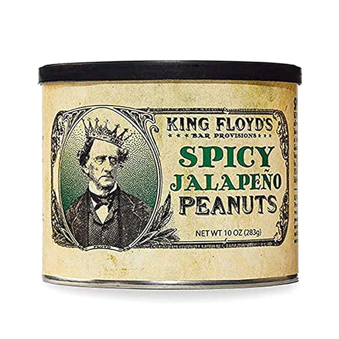 King Floyd's Spicy Jalapeno Virginia Peanuts (10 oz) Salted and Jalapeno Flavored Nuts, Salty & Spicy, Resealable Lid, Snack at your own risk, Once you start its difficult not to finish the whole tin