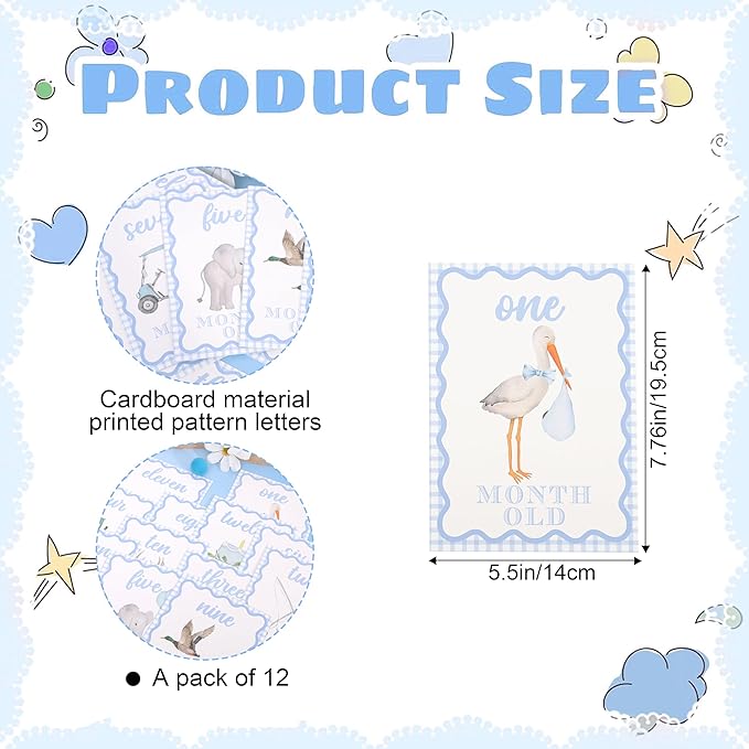 WAUAO Gingham Milestone Monthly Cards - My First Milestone Cards, Baby Shower Photo Props,Baby Milestone Monthly Memories,Boys/Girls Photo Props (blue)