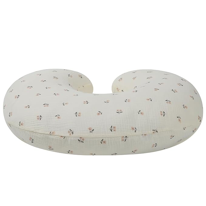 Onacosht Muslin Nursing Pillow Cover 2 Pack 100% Cotton Ultra Soft Breastfeeding Pillow Covers for Baby Boy and Girl, Floral and Light Pink