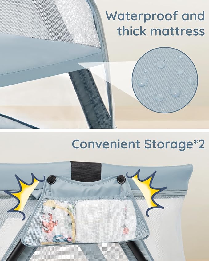 Lilian&Gema 2-in-1 Travel Crib, Portable Crib with Backpack, Lightweight Baby Travel Playpen, Foldable Play Yard with Thick Mattress for Babies & Toddlers, Baby Travel Essential