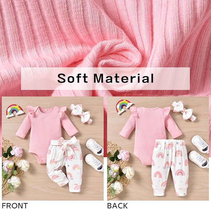 Aalizzwell Preemie Newborn Infant Baby Girls Clothes Ribbed Romper Bodysuit Pants Set Fall Winter Outfits