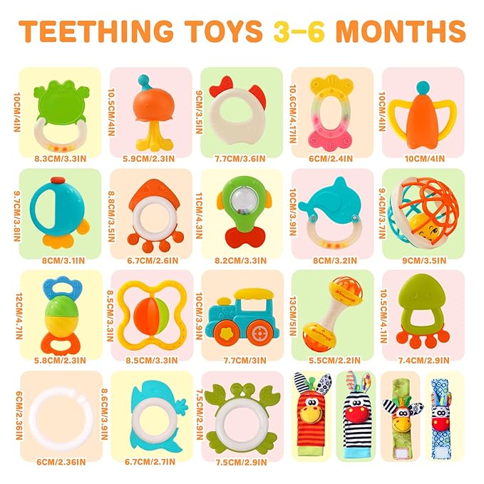Baby Rattles 0-6 Months,Infant Sensory Teething Toys Set for 3-6 Months with Wrist Socks,Learning Developmental Toys,Perfect Baby Gift for 6-12 Months Newborn Boys Girls (Orange Rattle Set)