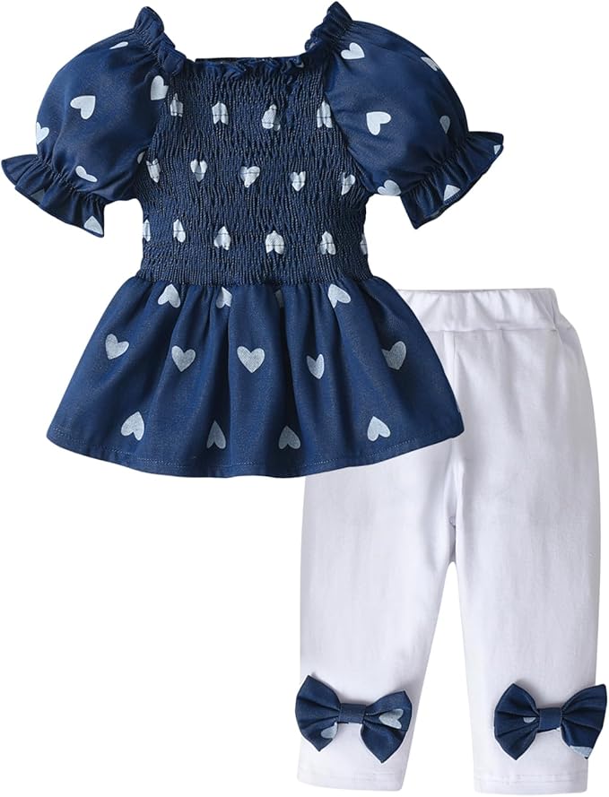 3PCS Baby Girl Clothes Ruffle Floral Shirt Tops Pants Headband Outfit Sets