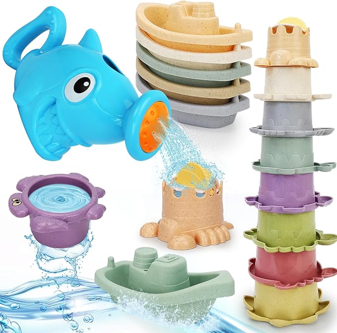 Baby Bath Toys for Toddlers 1-3, 14 Pcs Bathtub Toys for for Kids Age 2-4,Mold Free Bath Boat with Stacking Cup & Watering Can , Water Table Toys for Infants Boys Girls Babies 6-12-18 Months