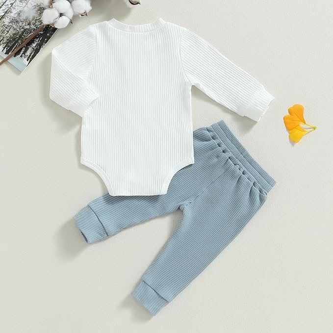 Newborn Baby Boy Girl Clothes Ribbed Knitted Long Sleeve Romper Pants Solid Cotton Infant Fall Winter Outfits 2Pcs