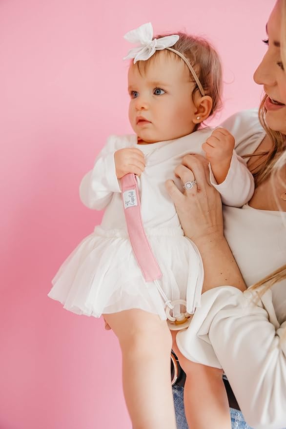 Copper Pearl Premium Knit Pacifier Holders 3-Pack: Stylish Stainless Steel Clips for Baby Girls and Boys - Prevent Floor Drops - Hope