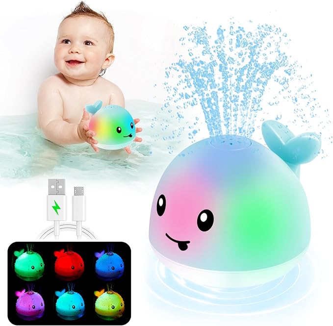 Baby Boy Bath Toys, Toddler Bath Toys for Kids Ages 1-3, Light Up Whale Bath Toy Sprinkler, Pool Water Table Infant Baby Toys 6-12-18 Months, Bathtub Fountain Toy Boys 1st Birthday 1 2 3 Gifts