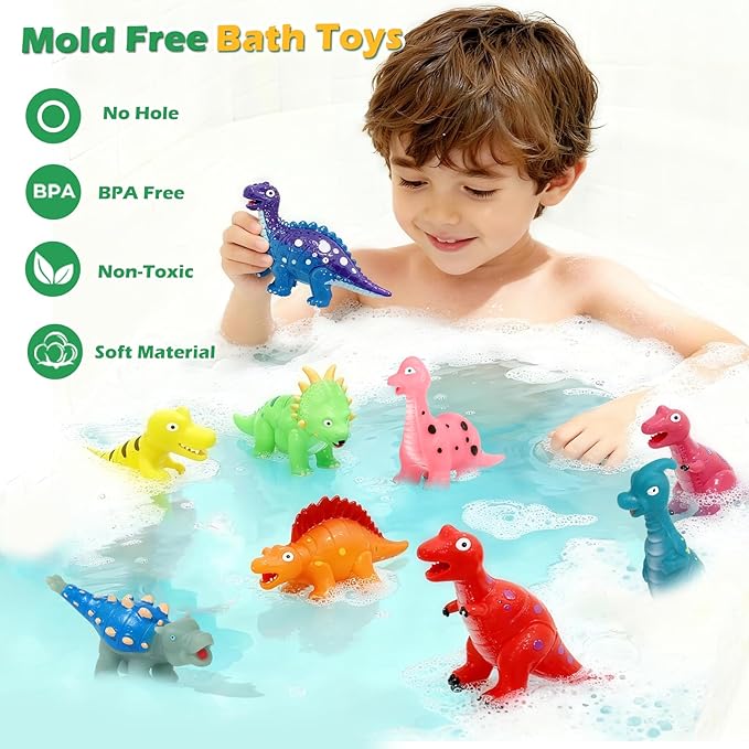 Color Changing Dinosaur Bath Toys: Mold Free No Hole Bathtub Toys - Kids Dinosaur Toys for 2 3 4 5 Year Old Boys Girls Toddler