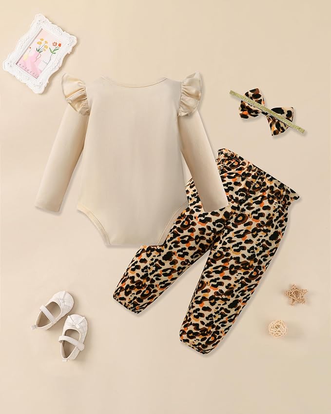 Baby Girl Clothes Newborn Infant Cotton Ruffle Romper+ Floral Pants + Headband Sets Fall Winter Outfits