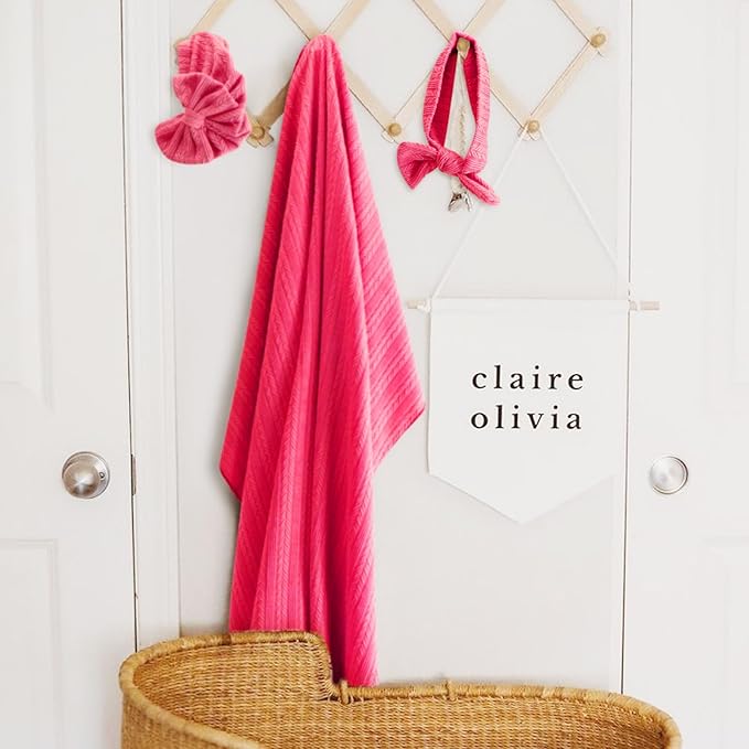 Newborn Receiving Blanket with Bow Hat Headband Wooden Card Set Wheat-Pattern Newborns Toddler Baby Boy Girl Nursery Swaddle Wrap