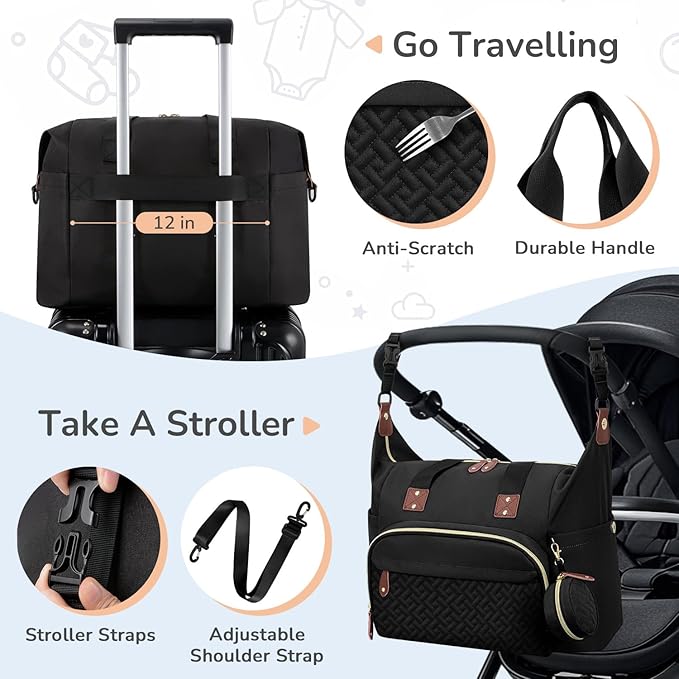 Diaper Bag Tote, Baby Bag Travel Diaper Tote Bag with Pacifier Case, Cute Maternity Hospital Baby Stylish Diaper Tote for Mom Dad Black