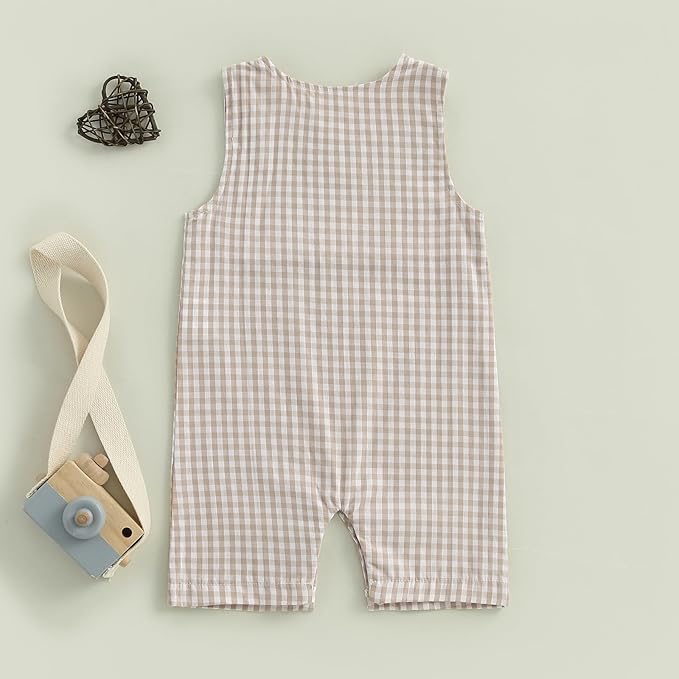 Baby Boy Summer Clothes Sleeveless Retro Plaid Romper Overalls Jumpsuit Shortalls Playsuit Outfits
