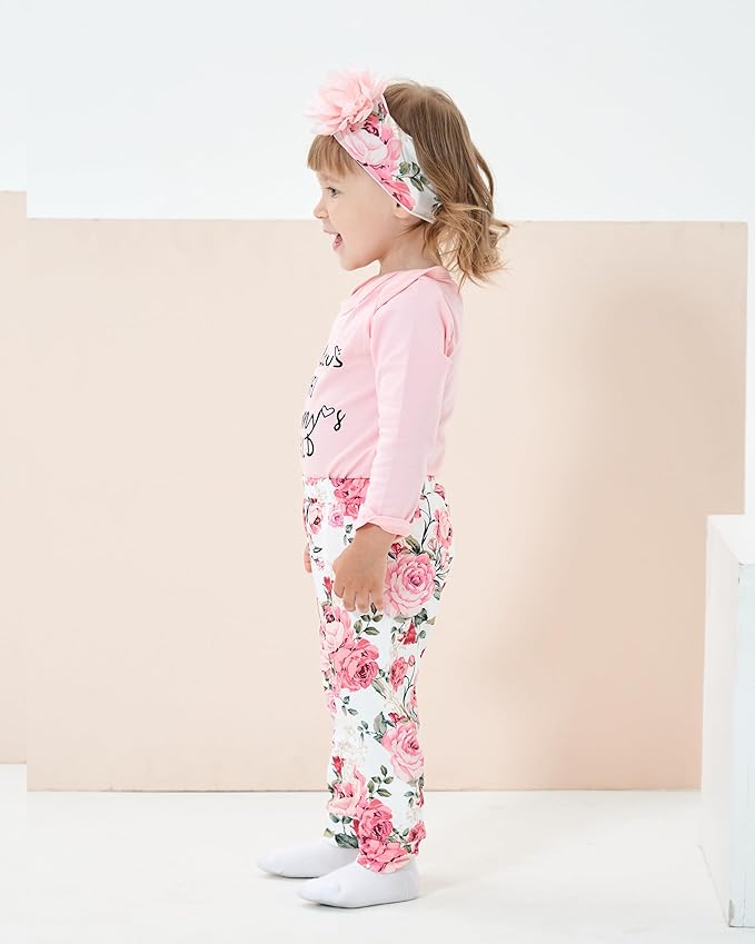 Renotemy Newborn Baby Girl Clothes Outfits Infant Romper Ruffle Floral Pants Cute Toddler Baby Girl Clothes Set