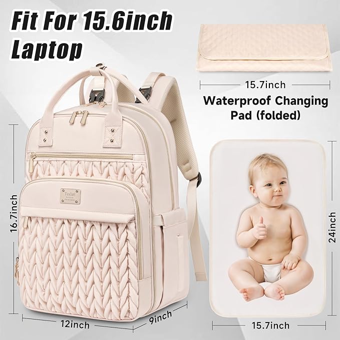 Diaper Bag Backpack,Stylish Baby Diaper Bag,Waterproof Travel Diaper Backpacks Baby Bags with Changing Pad,Stroller Straps,Insulated Pockets (Beige)