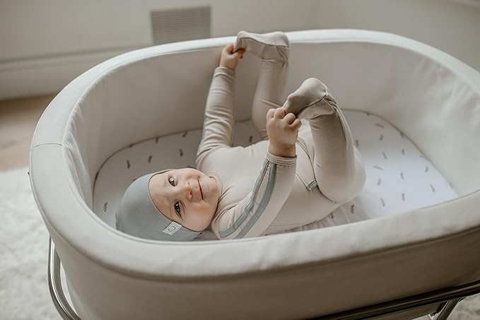 Ely’s & Co. Bassinet Sheets, Baby Boy/Girl Fitted Bassinet Mattress Sheet Set - 2 Pack, 100% Jersey Knit Cotton, fits Oval, Hourglass and Rectangle Mattress, Forest Grey Floral, 32”x16”x3”