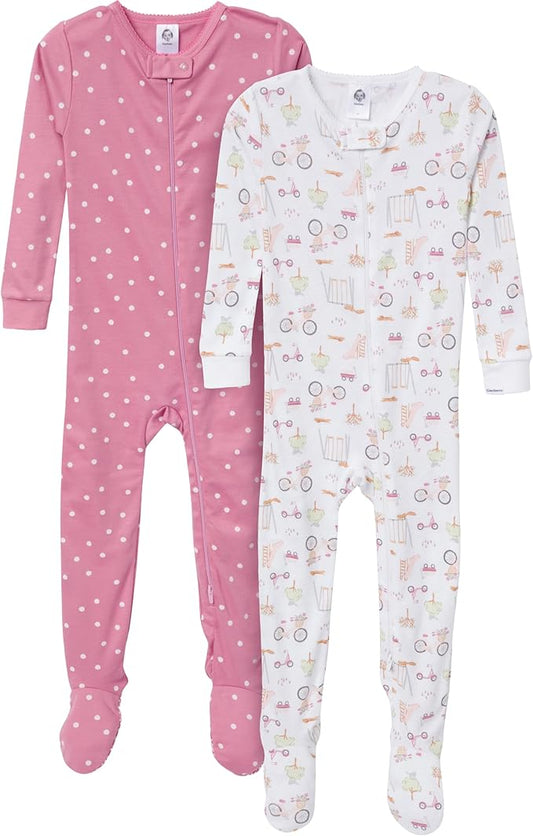 Gerber Baby Girls' 2-Pack Footed Pajamas