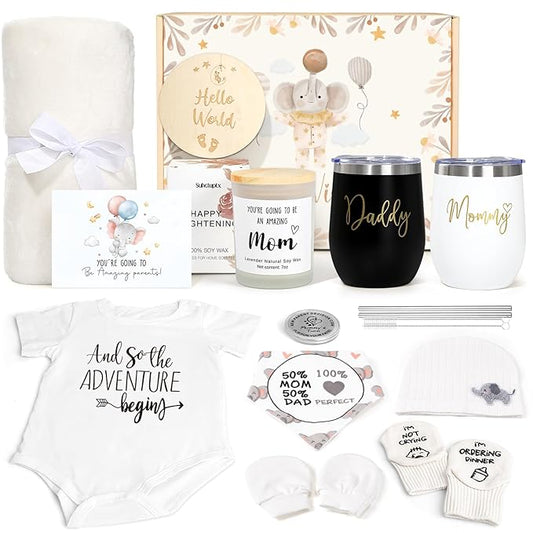 New Mom Gifts for Women, Luxury Pregnancy Gift for New Parents Gender Reveal Gifts Elephant Baby Sets w/Mom Dad Tumbler Baby Essentials for First Time Moms, Expecting Parents to Be, Baby Shower…