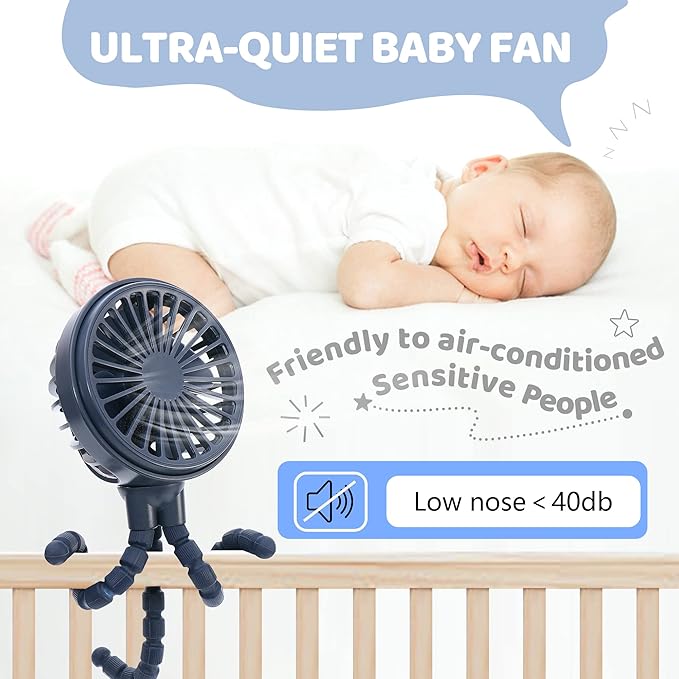 LAT Stroller Fan Flexible Tripod Clip On Fan,Portable Fan Car Seat Baby Fan with Flexible Tripod (Navy Blue)