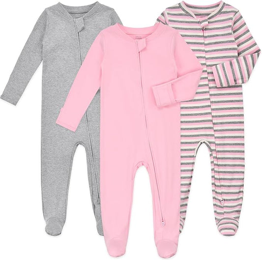 Aablexema Baby Footie Pajamas with Mittens - 3Pcs Infant Footed Sleeper Cotton Sleepwear Outfits