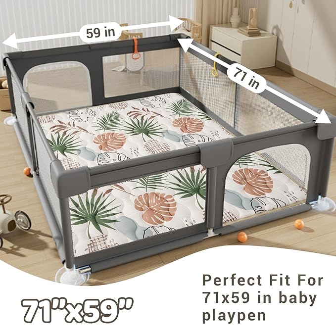 Bunnikins & Clover Baby Play Mats for Floor, 71"x59" Thicken Soft Play Mat, Foldable and Non Slip One-Piece Crawling Mat, Machine Washable Foam Play Mat for Baby, Toddlers Infants, Tummy Time