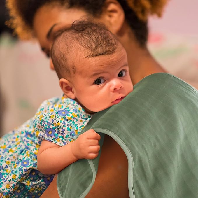 LifeTree Muslin Baby Burp Cloths - 2 Pack 70% Viscose from Bamboo and 30% Cotton Large 22'' by 10'' Absorbent Milk Spit Up Rags - Burping Cloths for Newborn, Girls Boys, MallardDuck & Olive