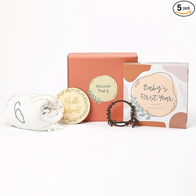 Baby Memory Book Gift Set and First Year Journal (0–5 Yrs), Milestone Blanket, Monthly Markers & Birth Announcement Sign Gender Neutral Baby Gift for Baby Showers