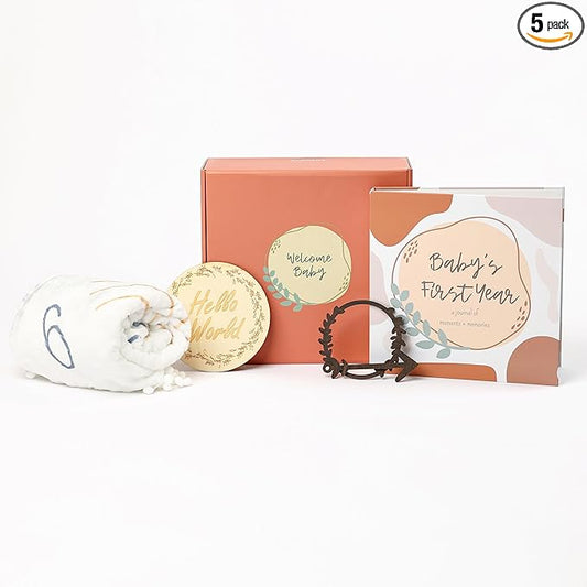 Baby Memory Book Gift Set and First Year Journal (0–5 Yrs), Milestone Blanket, Monthly Markers & Birth Announcement Sign Gender Neutral Baby Gift for Baby Showers