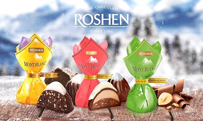 Roshen Mont Blanc with Whole Hazelnuts, Kosher and Halal, Delicious, Flavorful Sweets Bulk Gourmet Candy 2.2lb/1kg