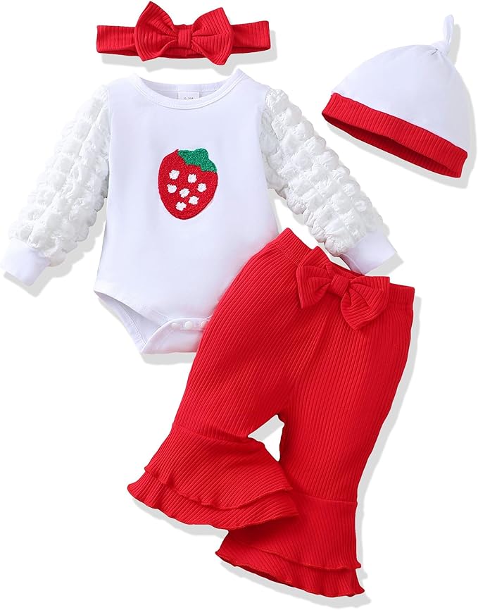 Renotemy Preemie Newborn Baby Girl Clothes Infant Romper Fall Winter Outfits Gifts for Girls Cute Bell Bottoms Pant Sets