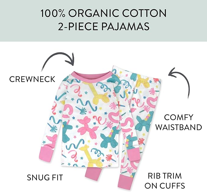HonestBaby baby-girls 2-piece Pajamas Sleepwear Pjs 100% Organic Cotton for Baby, Toddler, Kids, Girl