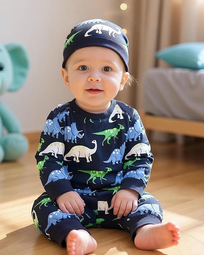 NZRVAWS Newborn Baby Boy Girl Clothes Unisex Infant Romper Pants Set Hat 4-Pack Outfits 0-12 Months 16 Pieces Toddler