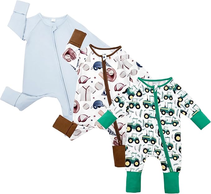 Bow Dream Bamboo Rayon Baby Boy Romper Footed Long Sleeve Footies Newborn Girl Clothes Footless with Zipper and Mitten Cuffs