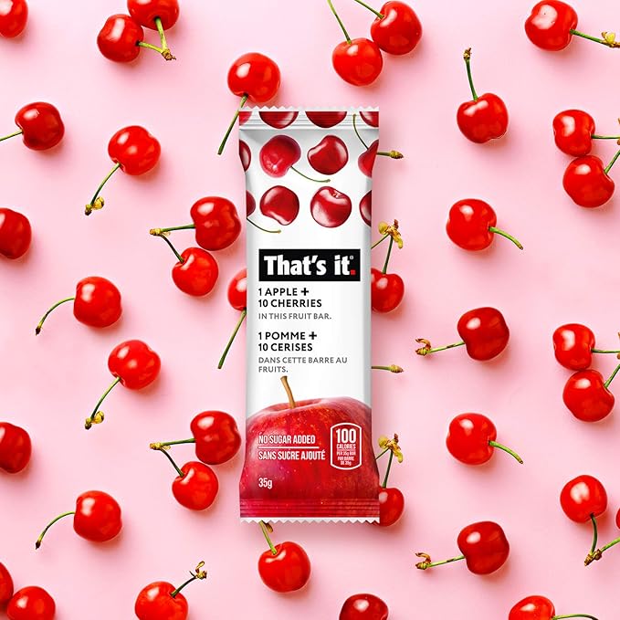 That's it. Apples + Cherry 100% Natural Real Fruit Bar, Best High Fiber Vegan, Gluten Free Healthy Snack, Paleo for Children & Adults, Non GMO Sugar-Free, No preservatives Energy Food, 12 Count (Pack of 1)