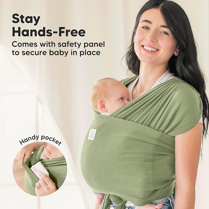 KeaBabies Baby Wrap Carrier Ring Sling - Easy to Wear, Adjustable D-Lite Baby Carrier Newborn to Toddler, Infant Carrying Shirt, Hands Free Bonding, Breathable Fabric Wearing Wrap (Dusty Olive)