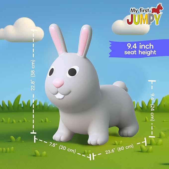 GERARDO'S Jumpy Toddler Bouncer - Animal Bouncy Bunny for Kids - Ride On Bouncy Animals for Toddlers 1-3 - Inflatable Hopper Toys for 1 + Year Old Girl or Boy - Indoor and Outdoor Birthday Gifts