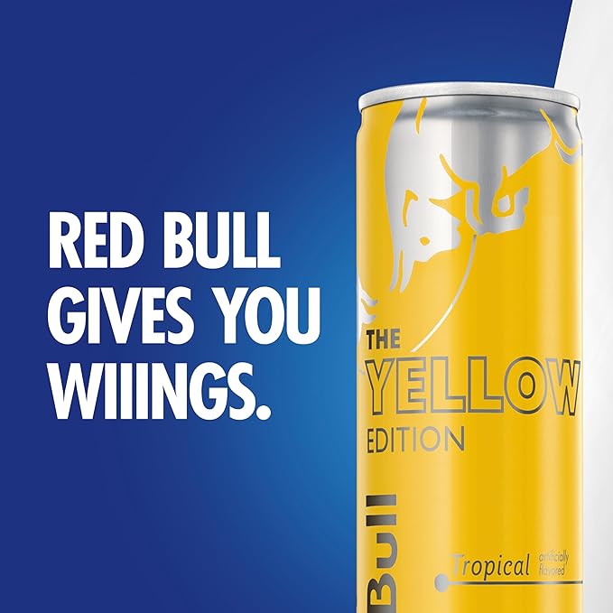 Red Bull Yellow Edition Energy Drink, Tropical, with 80mg Caffeine plus Taurine & B Vitamins, 8.4 Fl Oz, Pack of 4 Cans