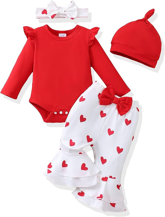 Renotemy Preemie Newborn Baby Girl Clothes Infant Romper Fall Winter Outfits Gifts for Girls Cute Bell Bottoms Pant Sets