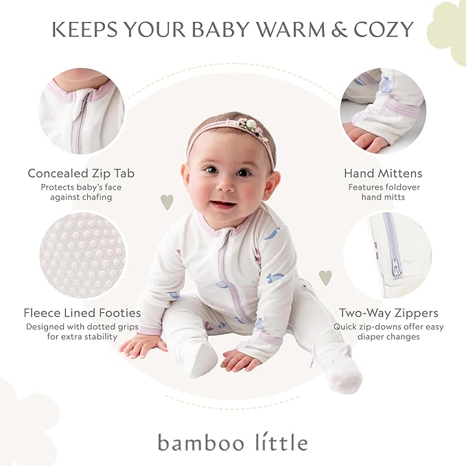 Bamboo Little Soft Baby Footie Pajamas, Baby Clothes, Newborn Sleepers, 95% Viscose and 5% Spandex, 0-24 Months