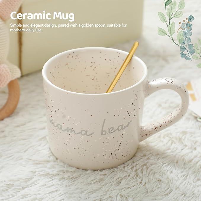 New Mom & Baby Gift Set | Pregnancy & Baby Shower Gifts for Her | Mama Bear Mug, Eye Mask & Baby Rattle Care Package