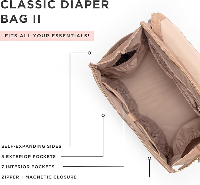 Freshly Picked Classic II Diaper Bag Backpack, Wipeable Vegan Leather With Changing Pad, Convertible (Fig V2)