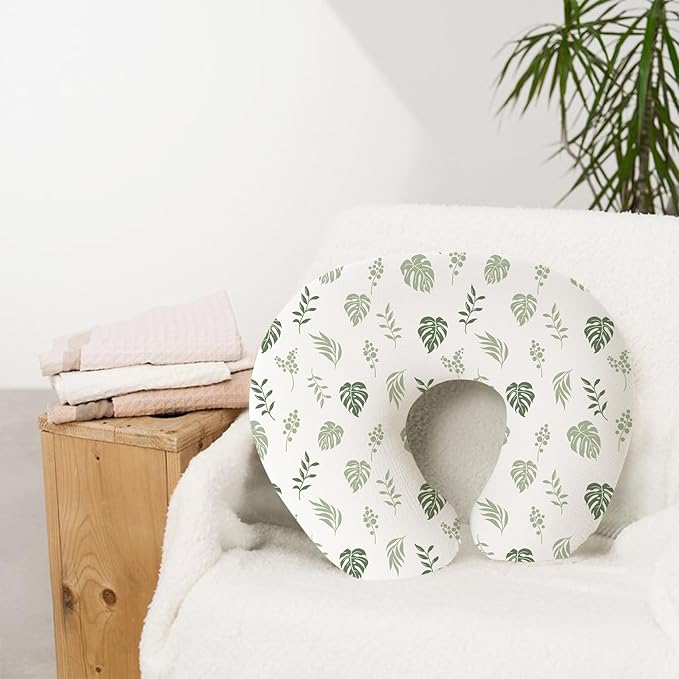 Muslin Nursing Pillow Covers, 2 Pack, Soft & Adorable Slipcovers with Zipper Closure, 100% Cotton Covers for Breastfeeding Pillows (Leaf, Green)