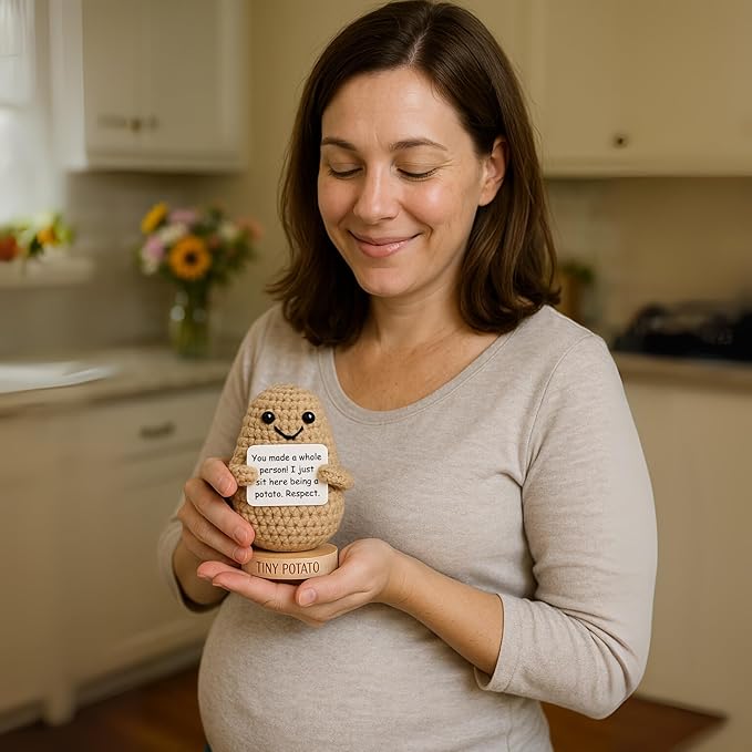 Funny Pregnancy Gifts for First Time Expecting Mothers - Handmade Crochet Potato Doll with 30 Funny Signs for Expecting Soon to Be Moms Pregnant Women - New Mom to be Gifts for 1st time Mom